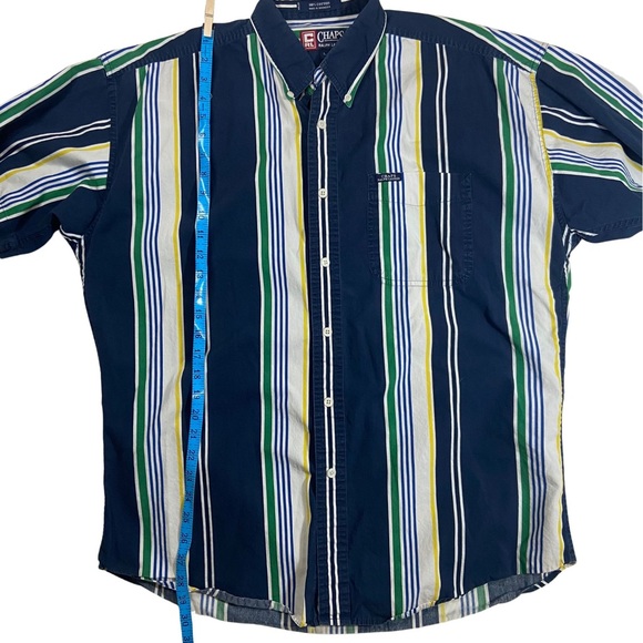 Chaps Ralph Lauren Men’s Striped Button Down Short Sleeve Navy Blue Shirt Large - Picture 8 of 8